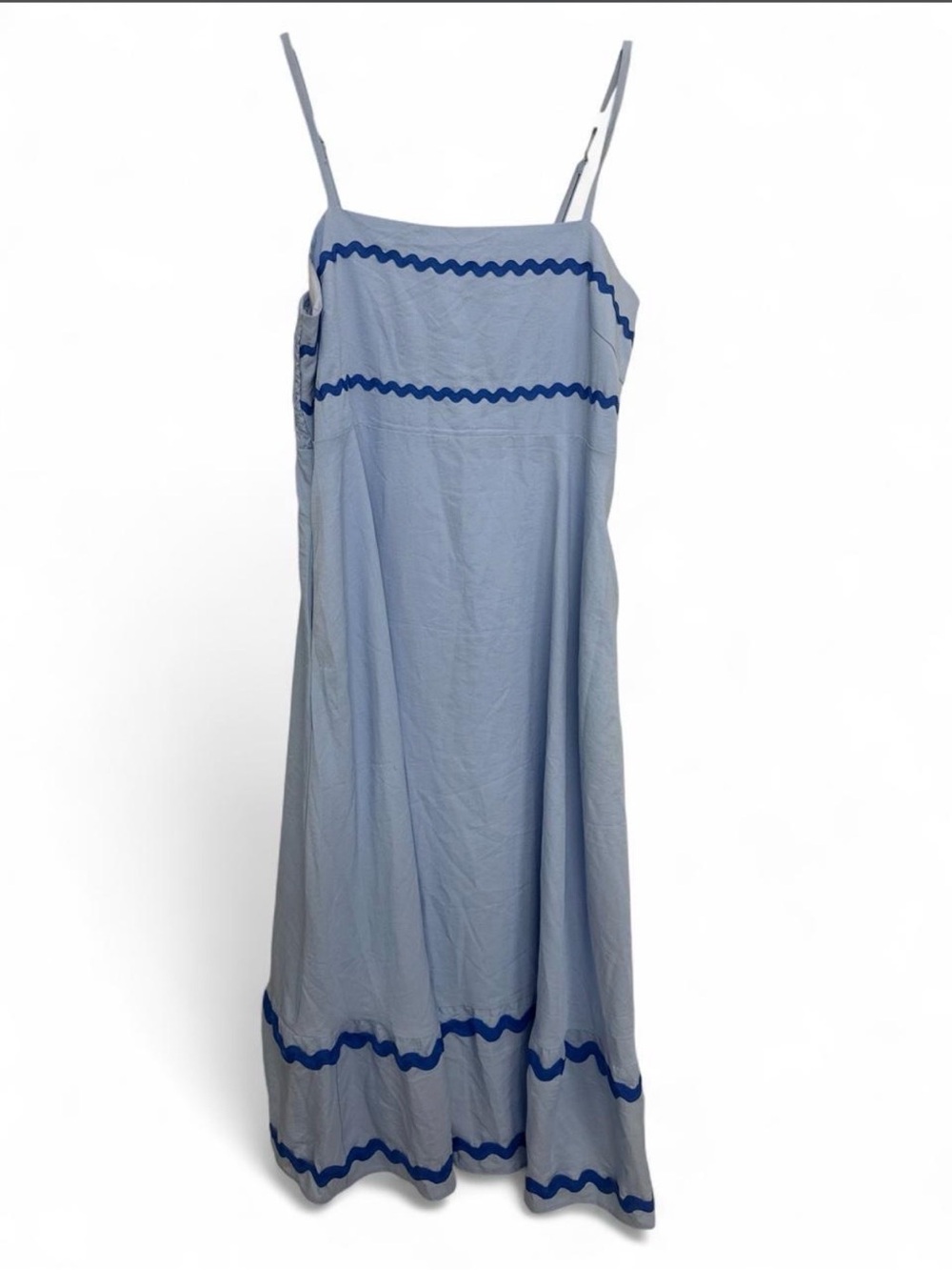 Light Blue Spaghetti-Strap Maxi Dress with Navy Trim